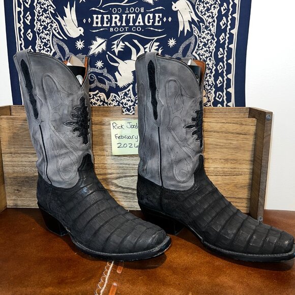 Black Jack Charcoal Gray Sueded Caiman Belly Cowboy Boots in men\'s 11D